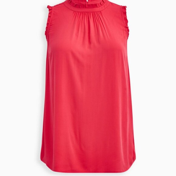 Torrid Bright Berry Twill Ruffle Mock Neck Sleeveless Top Size 1X - Picture 1 of 11